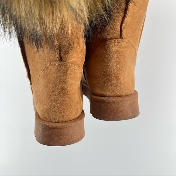 Bamboo Women’s Brown Round Toe Vegan Suede Faux Fur Tall Platform Boots Size 8 - Picture 14 of 17